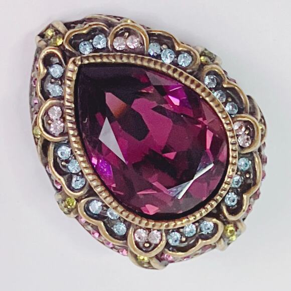 VTG Signed Heidi Daus Gold Tone Purple Rhinestone Clip On Earrings Collectible - Picture 4 of 11